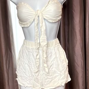 White beach two piece set detail shorts and tie crop